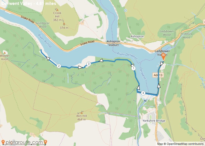 Map - Ladybower Viaduct via Shorts Derwent Reservoir 